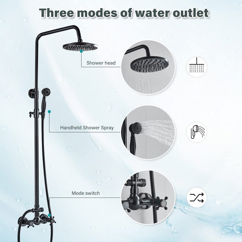 NeierThodore Luxury ORB Bathroom Shower Faucet Dual Handles Wall-Mounted Shower Mixer Taps 8" Rainfall Shower Head Ceramic Handheld Sprayer Oil Rubbed Bronze - Image 2